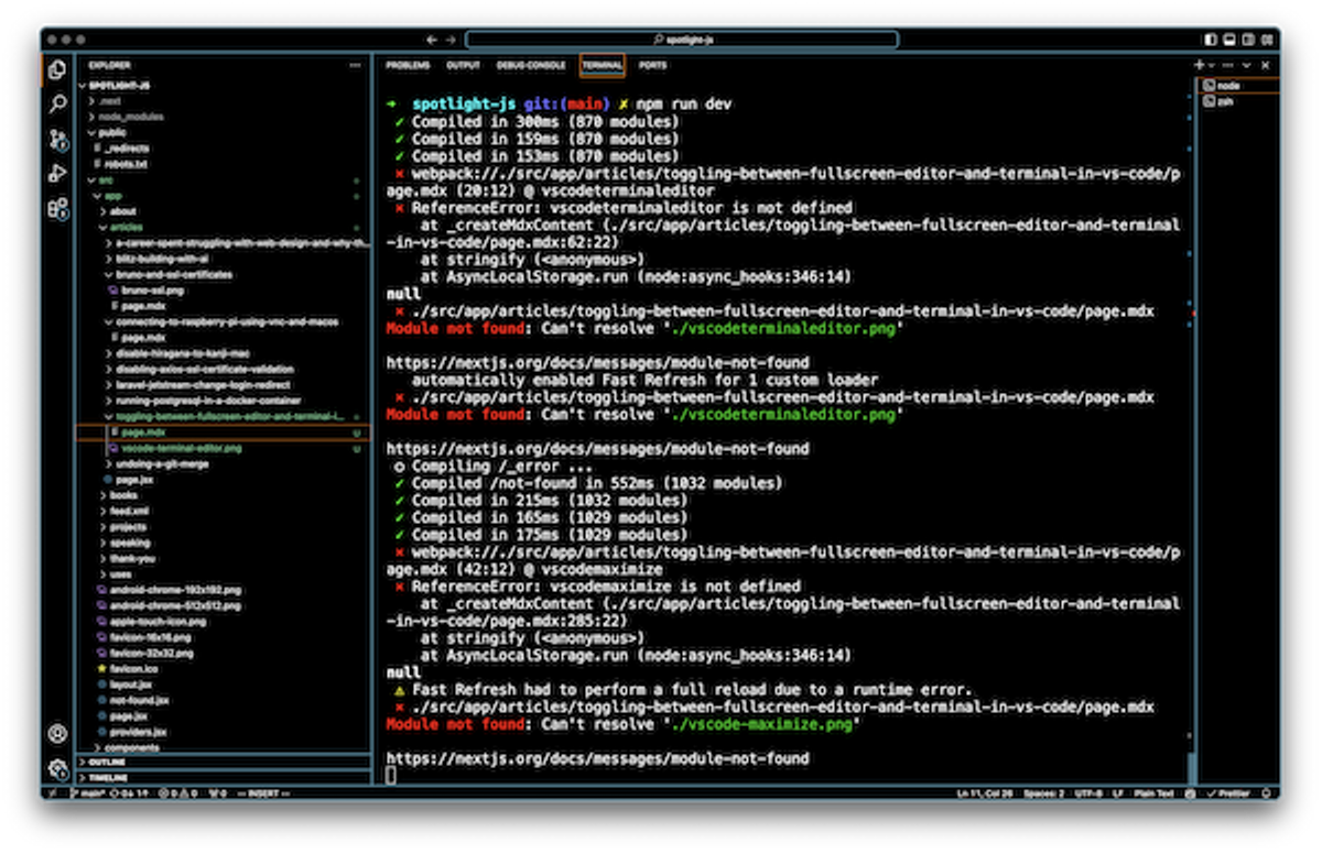 Using the terminal in VS Code